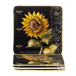 Certified International French Sunflowers 4-pc. Square Salad Plate Set