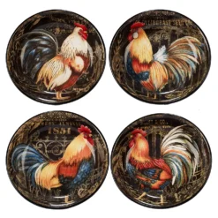 Certified International Gilded Rooster 4-piece Soup / Pasta Bowl Set