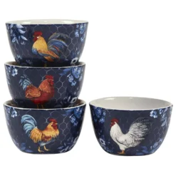 Certified International Indigo Rooster 4-pc. Ice Cream Bowl Set