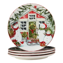 Certified International Snowman's Farmhouse 4-pc. Dinner Plate Set