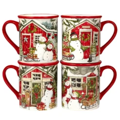 Certified International Snowman's Farmhouse 4-pc. Mug Set