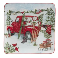 Certified International Red Truck Snowman 4-pc. Dessert Plate Set -tableware 5829251 ALT3
