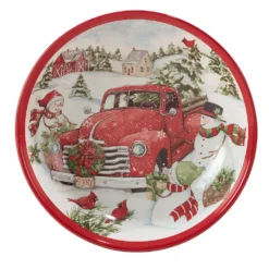 Certified International Red Truck Snowman Serving Bowl