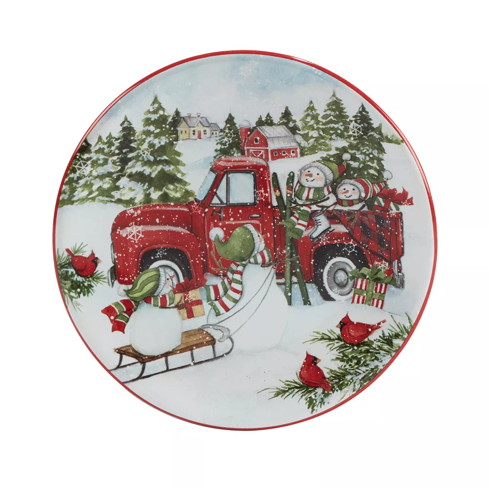 Certified International Red Truck Snowman 4-pc. Canape Plate Set 2 Certified International Red Truck Snowman 4-pc. Canape Plate Set - Image 2