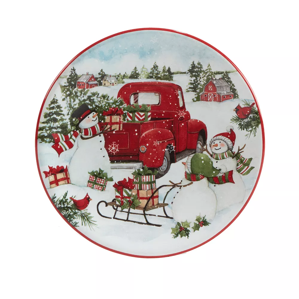Certified International Red Truck Snowman 4-pc. Canape Plate Set 3 Certified International Red Truck Snowman 4-pc. Canape Plate Set - Image 3