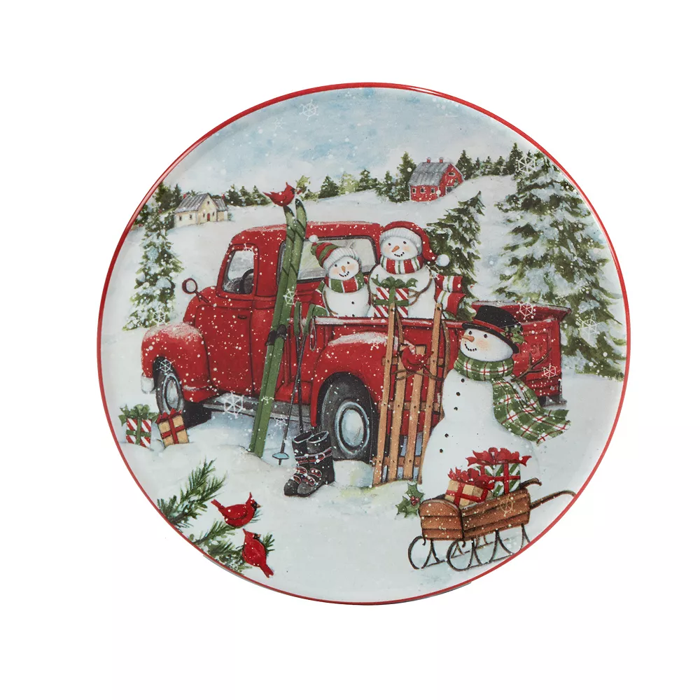 Certified International Red Truck Snowman 4-pc. Canape Plate Set 4 Certified International Red Truck Snowman 4-pc. Canape Plate Set - Image 4