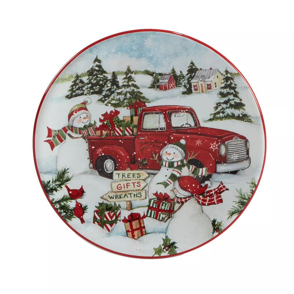 Certified International Red Truck Snowman 4-pc. Canape Plate Set 5 Certified International Red Truck Snowman 4-pc. Canape Plate Set - Image 5