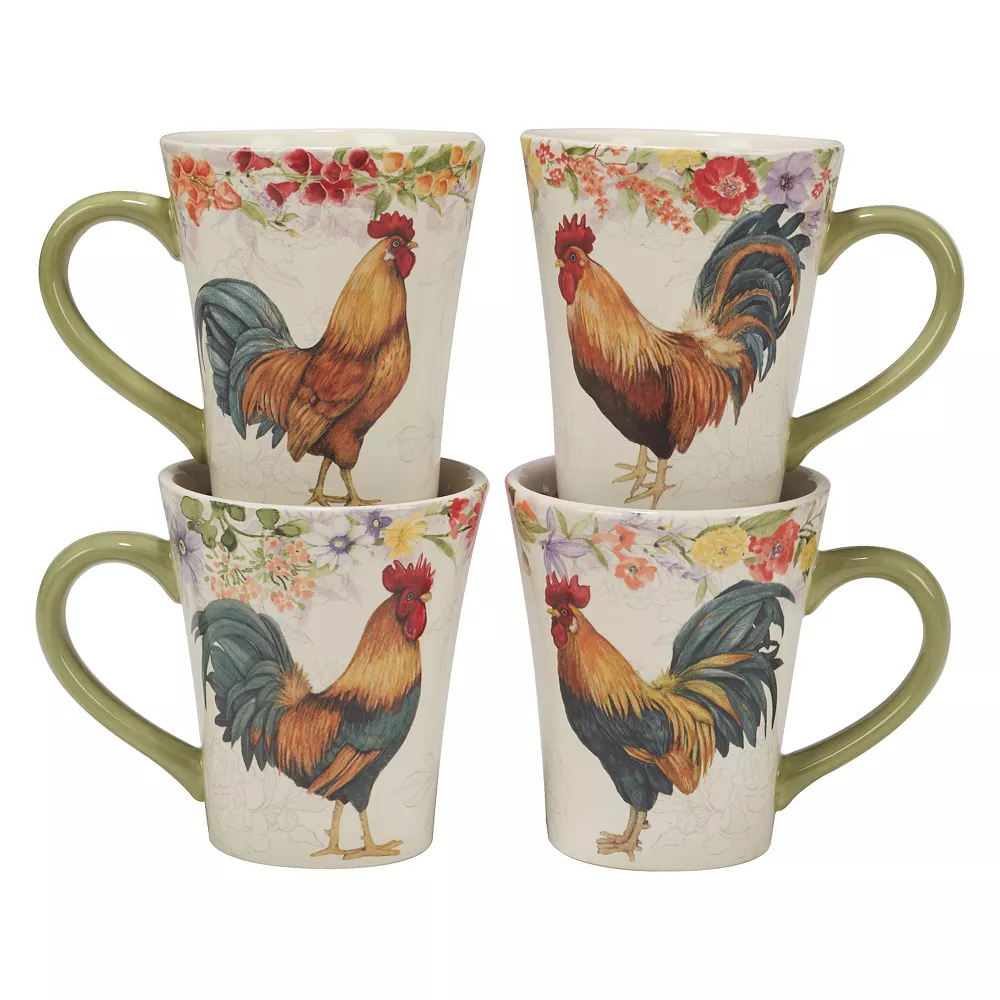 Certified International Floral Rooster 4-pc. Mug Set 1 Certified International Floral Rooster 4-pc. Mug Set